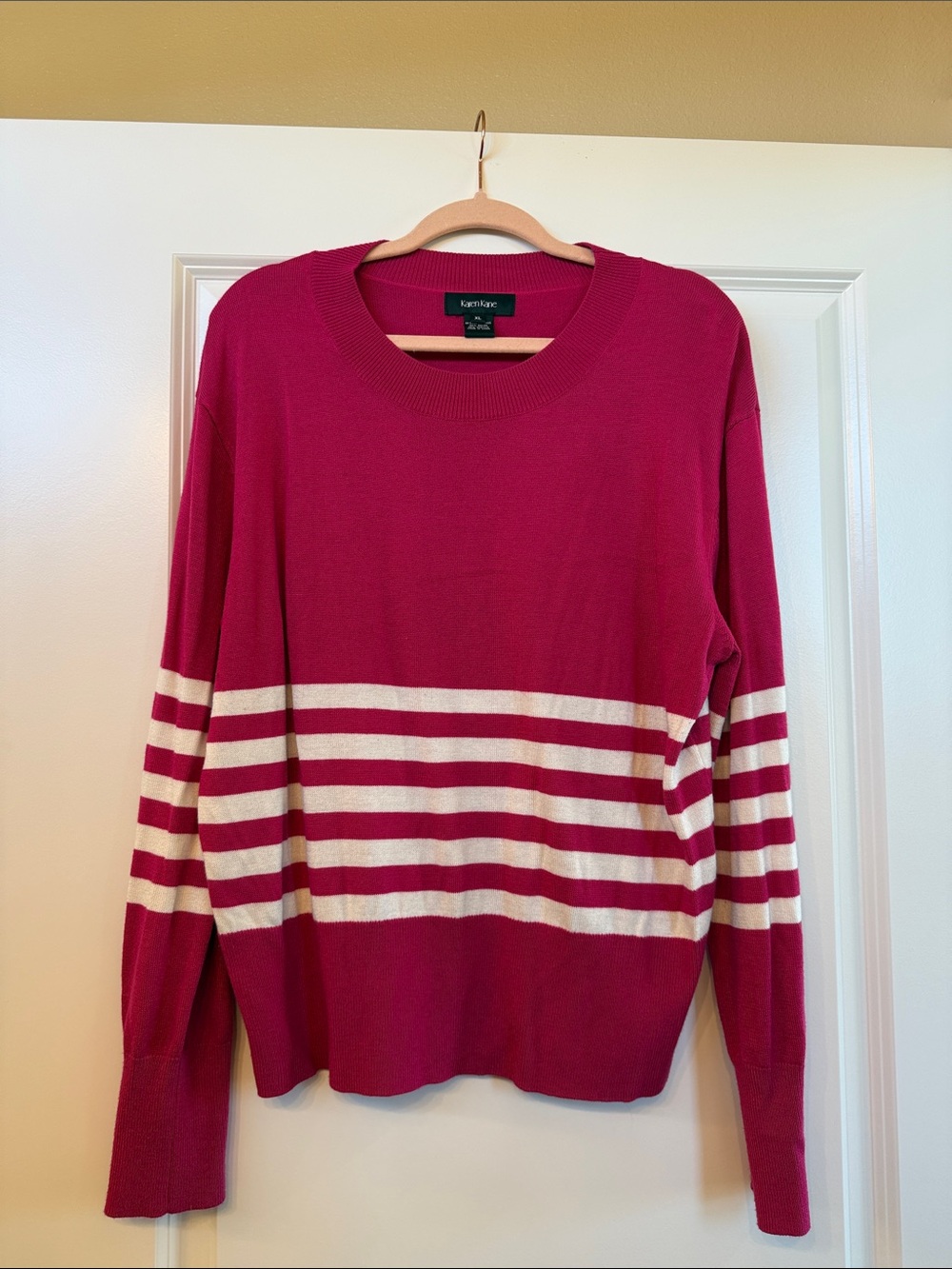 Karen Kane Pink & White Striped Crewneck Sweater XL